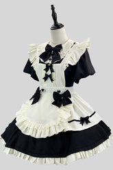 Black/White Short Sleeves Ruffle Bowknot Lace Plus Size Sweet Maid Short Lolita Dress
